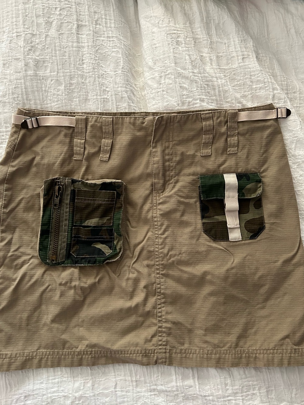 Khaki Mini Skirt with Camo Pocket Accents